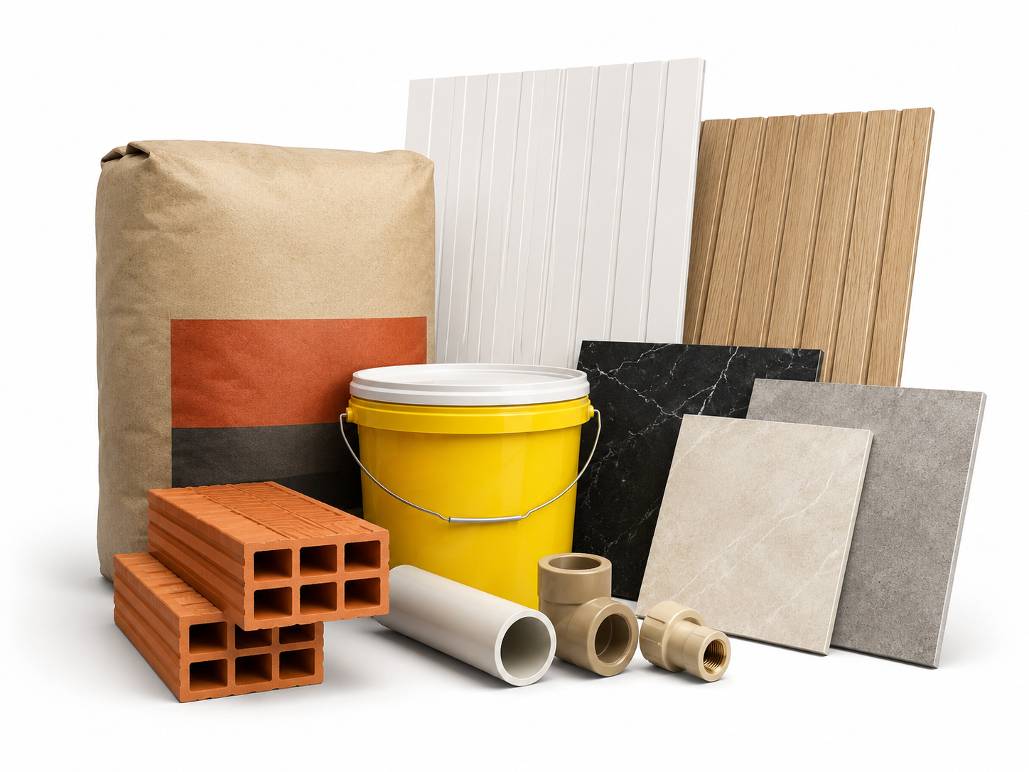 Materiais de construção, pisos, forros e itens de hidráulica